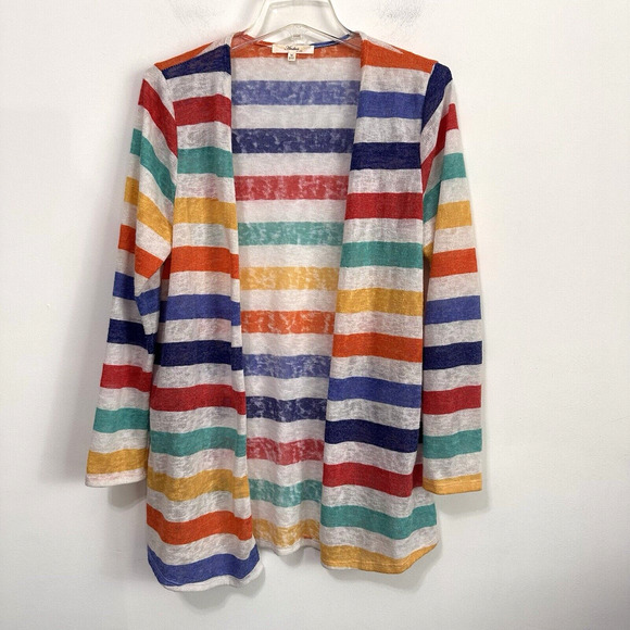 Andree By Unit Rainbow Stripe Cardigan M Open Breathable Long Sleeve Teacher Top - Picture 1 of 11